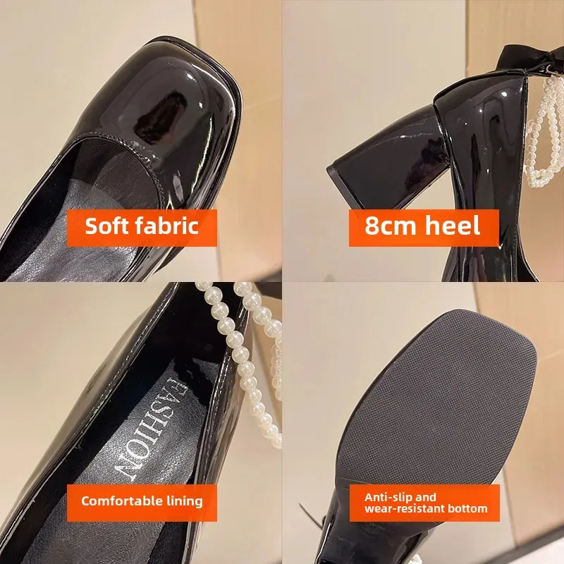 Mary Janes Thick Heel High Heels Womens Spring Summer Retro Korean Style Lolita Ultra Adult Square Toe Shoes 250624