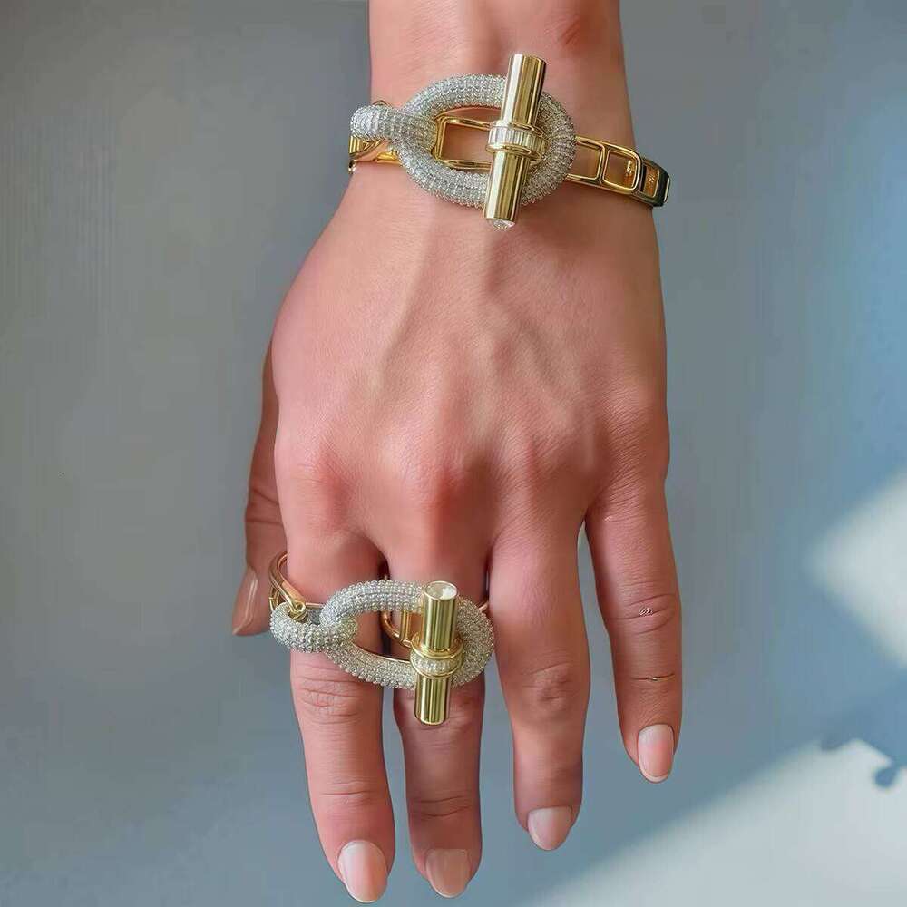 DHcollections Copper Inlaid Zircon Fashion and Finger Rings Set Premium Heavy Industry Ring Bracelet