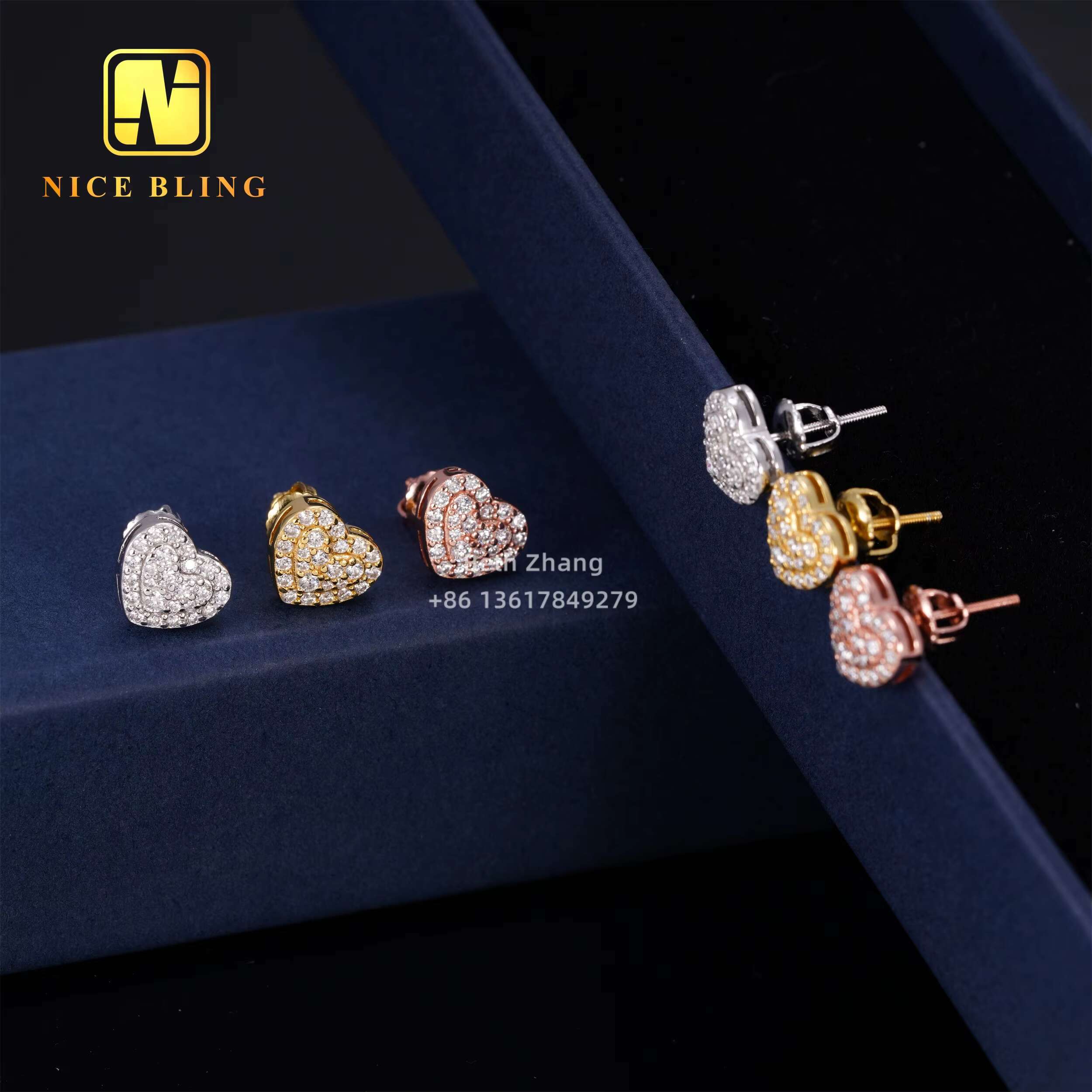 Screw Back Heart Shape Earrings VVS Moissanite Jewelry Unisex Hip Hop Diamond Ear Studs With GRA Certificate