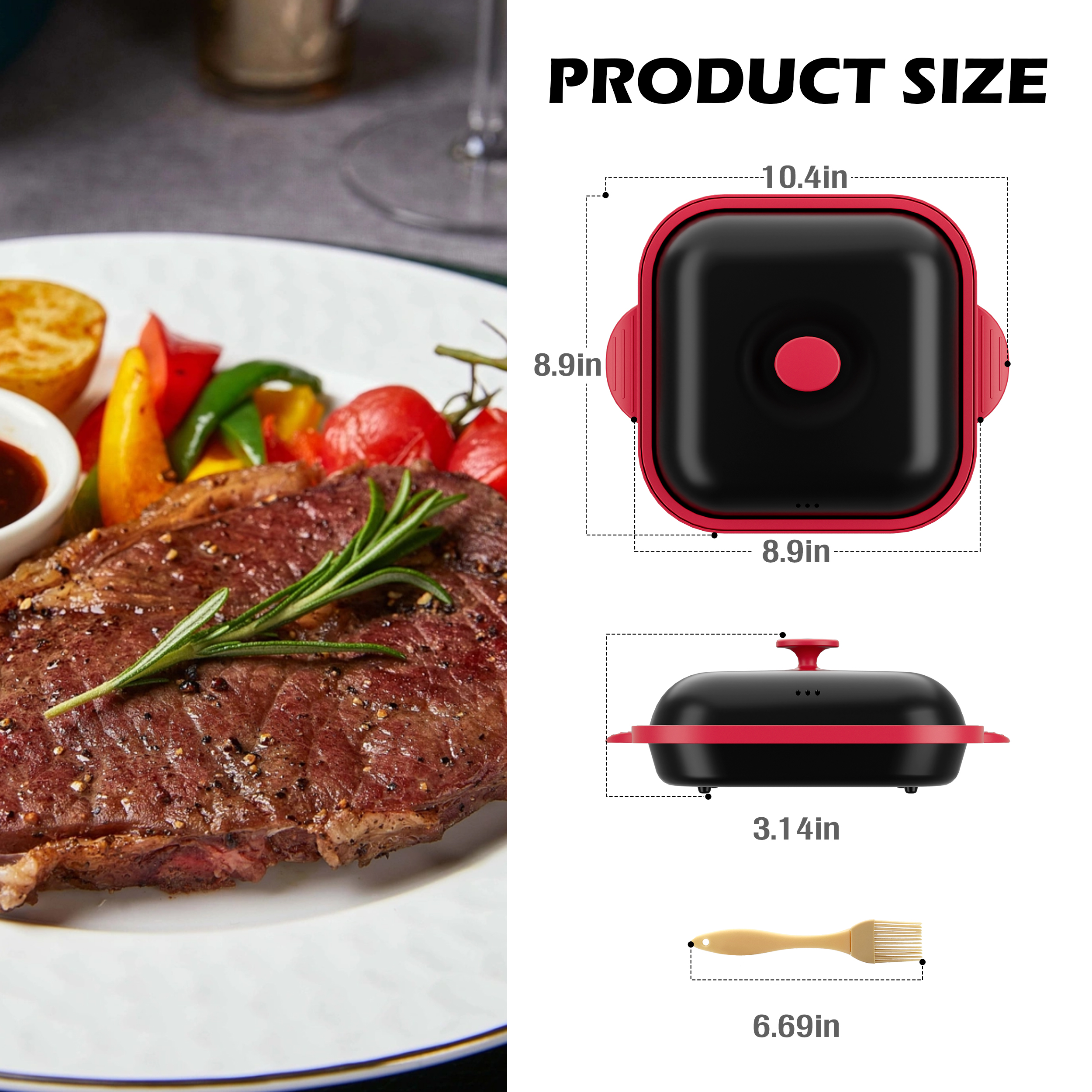 Microwave Grill Pan with Lid Microwave Burner and Crisper Multi-Purpose Microwave Cookware Square Pots for Grilling, Frying, Browning
