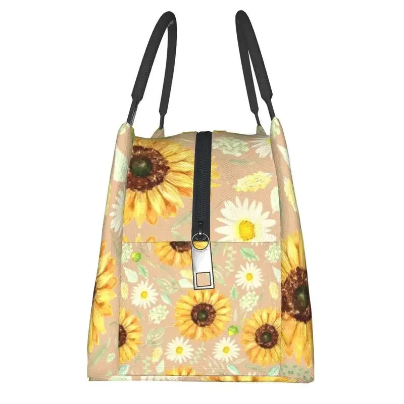 Sunflowers And Daisies Insulated Lunch Bags for Floral Flower Portable Cooler Thermal Food Lunch Box Outdoor Camping Travel 250624