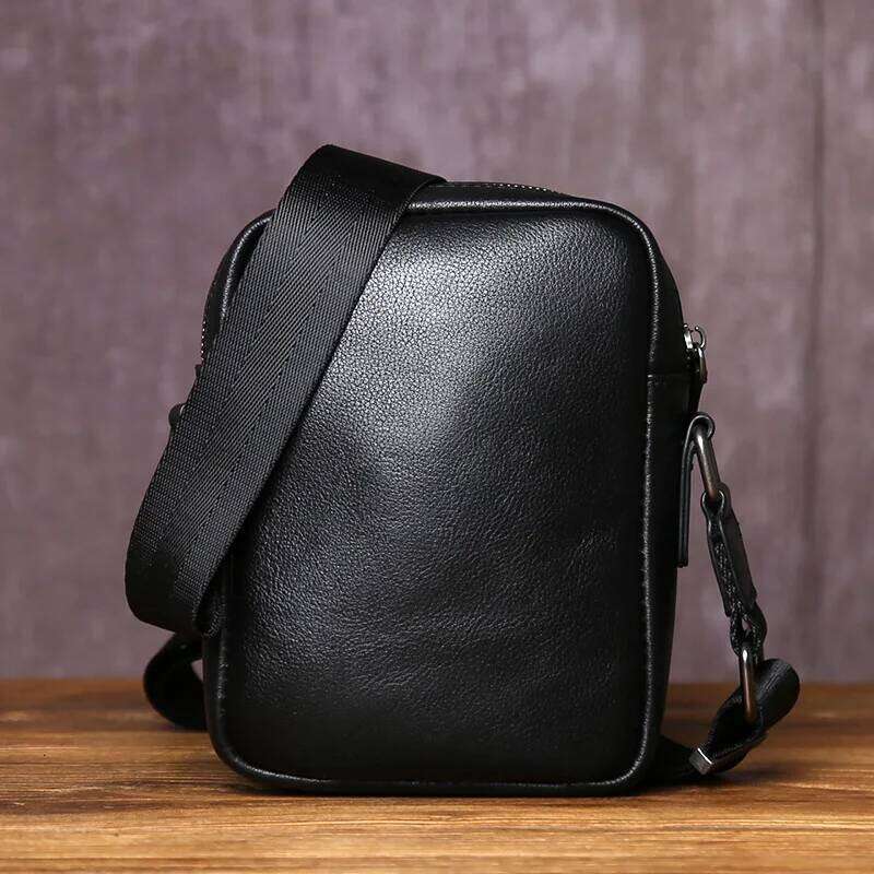 Minimalist Genuine Leather Men's Shoulder Crossbody Fashionable Trend Top Layer Cowhide Zipper Phone Bag