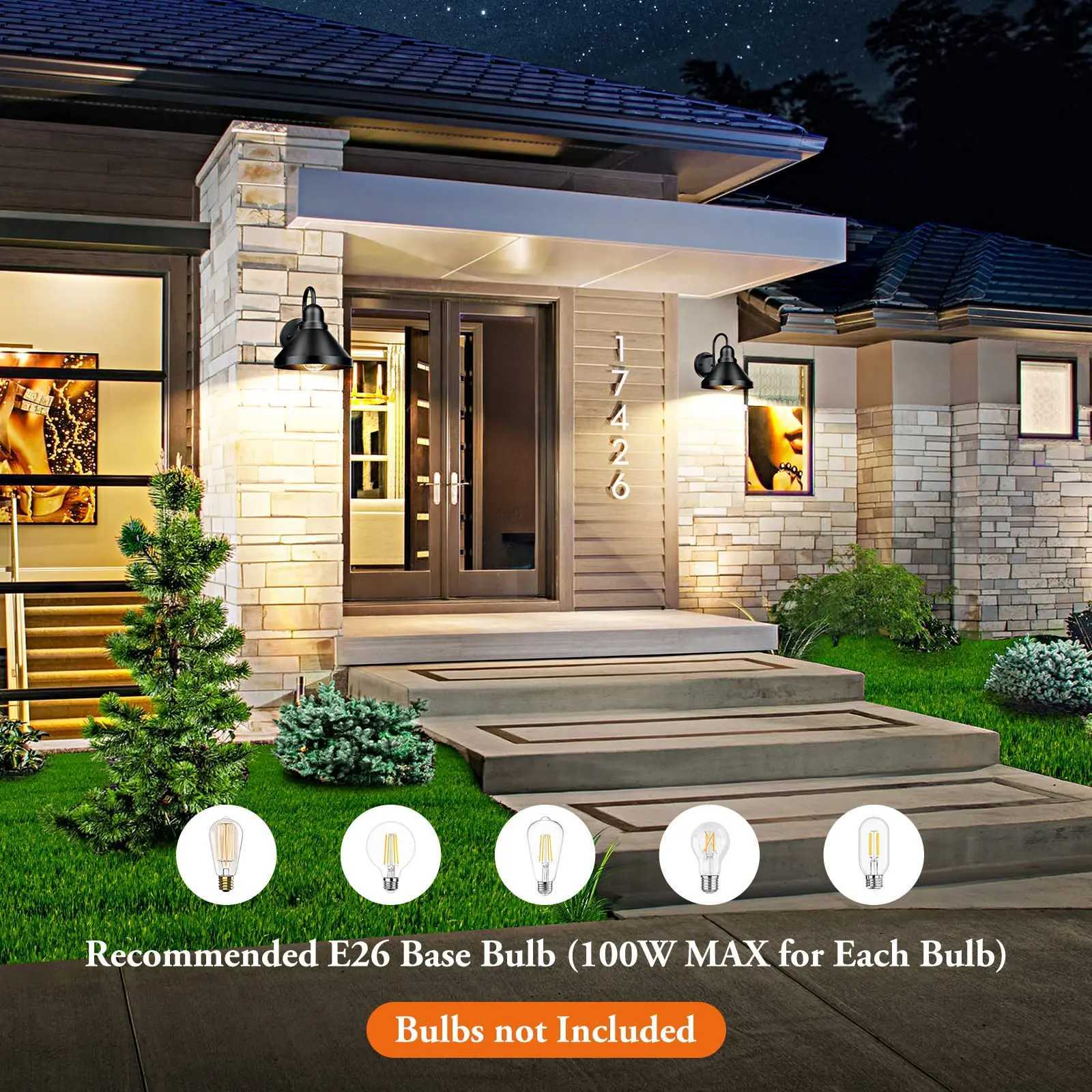 Gooseneck Outdoor Light Fixtures 2-Pack Farmhouse Barn Lights for Porch Industrial Black Exterior Wall Sconce E26 BaseXJ250624