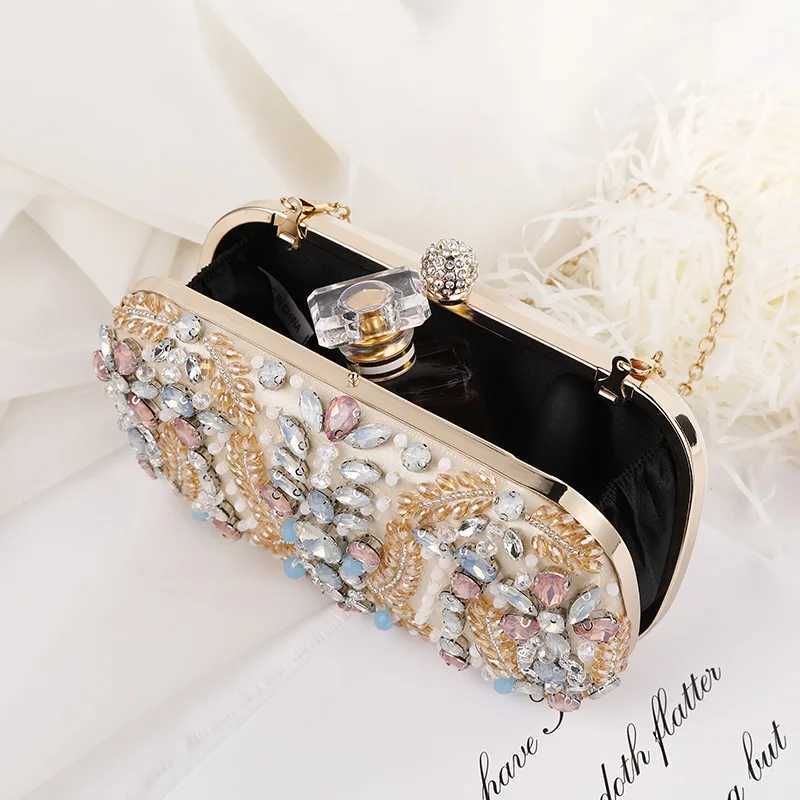 New Champagne Dinner Bag Colorful Rhinestone Handheld Bag European and American Style Womens Evening Dress Bag Storage Bag M250625