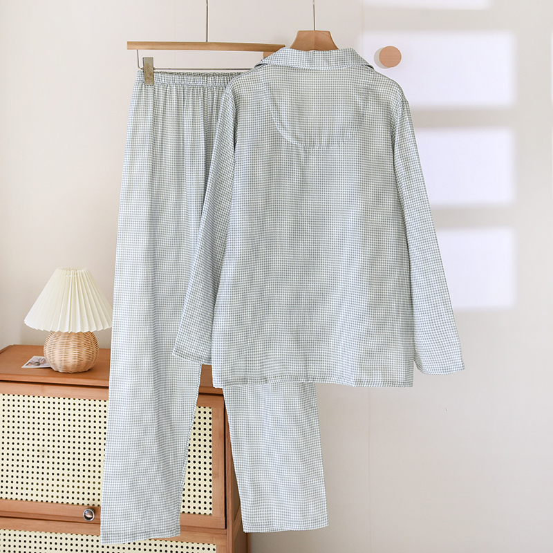 Wholesale baby cotton yarn sleepwear, women's spring and autumn thin style breathable and sweat absorbing collar, small square simple long sleeve