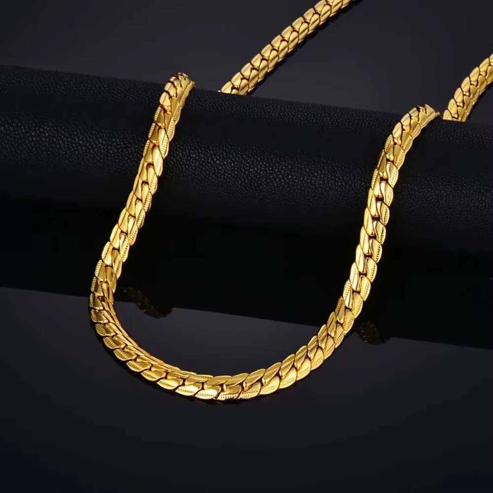 3MM 5MM Cool Cuban Men Embossed Flat Cuban Chain Necklace Gold Silver Stainless Steel Miami Cuban Link Chain Jewelry