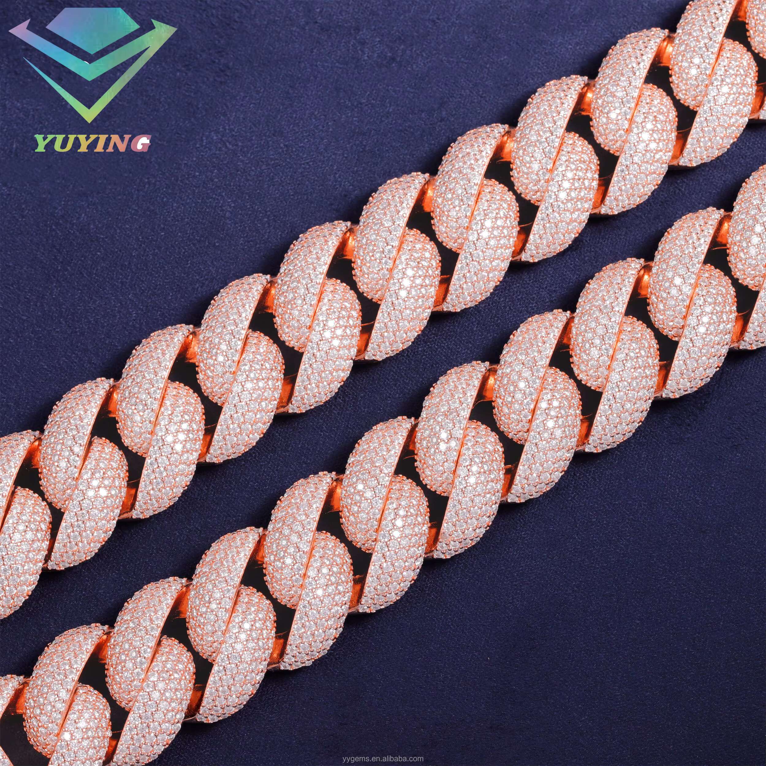 Full Iced Out 22mm 5rows Cuban Link Chains Rose Gold Plated Solid 925 Silver Pass Diamond test VVS Moissanite Chain for Men