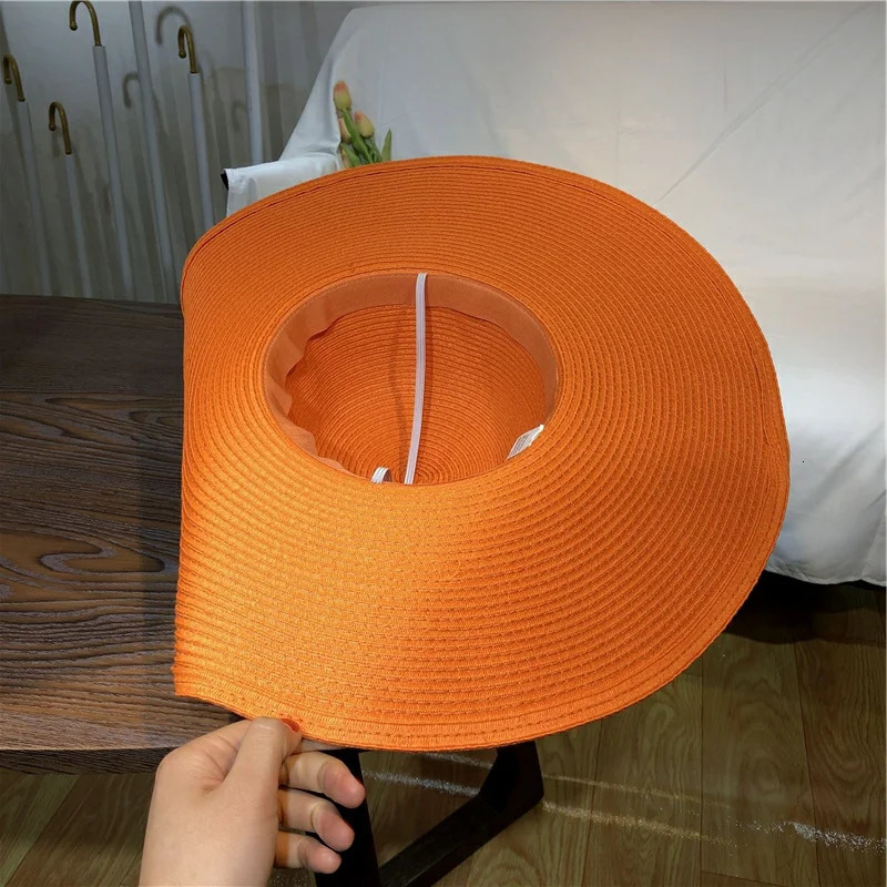 Orange straw hat 25cm super big brim hat Retail sun hat Ultra thin breathable summer sun hat straw hat Travel men and women 250624