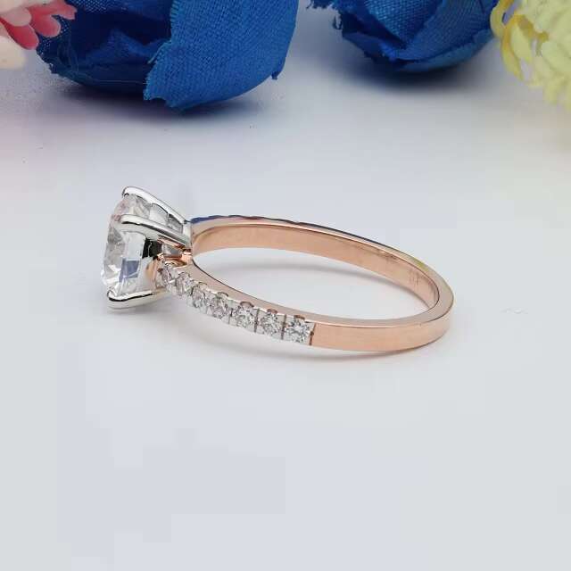 Elegant Lab Grown Diamond solitaire Engagement Ring 14k Rose Gold with Pave Band wedding and anniversary ring gift for her