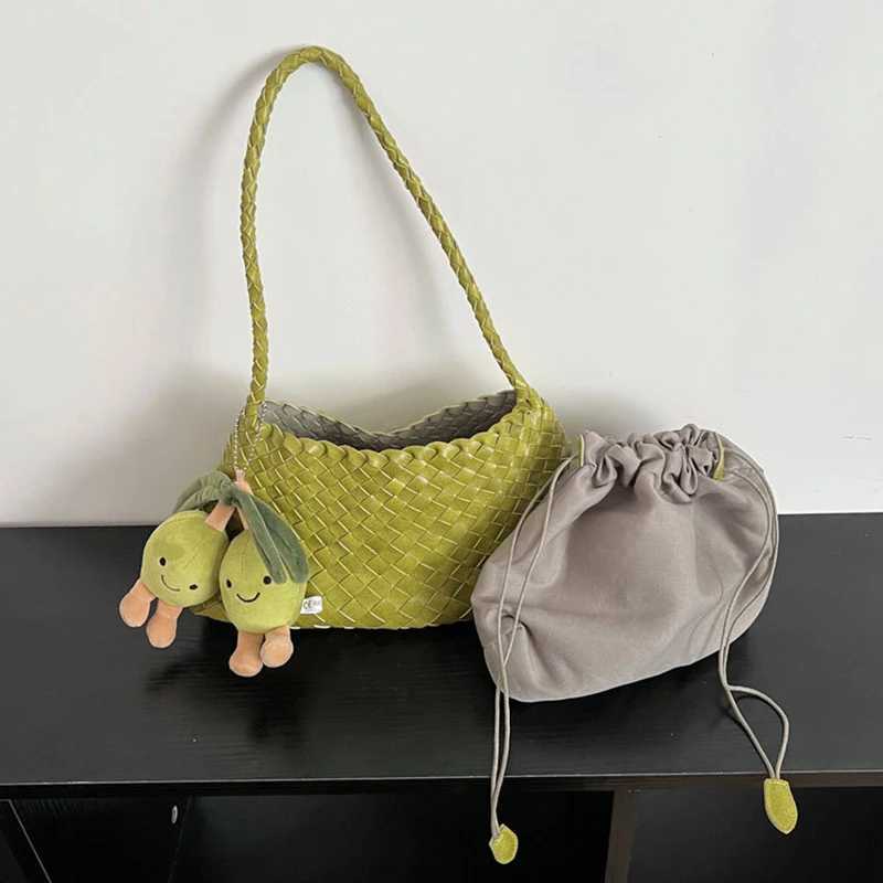 PU Hand-Woven Mens Bag Vegetable Basket Sailboat Bucket Bag Casual Shoulder Bag Y250626