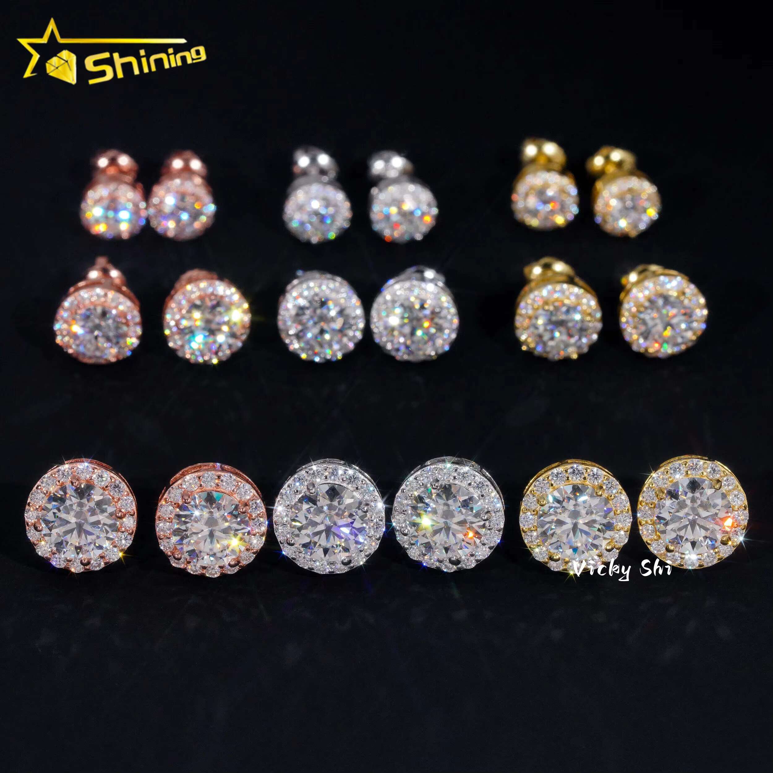 Hot Selling Hip Hop Style 925 Sterling Silver 5MM 6.5MM 8MM Halo Design Round Moissanite Diamond Stud Earrings