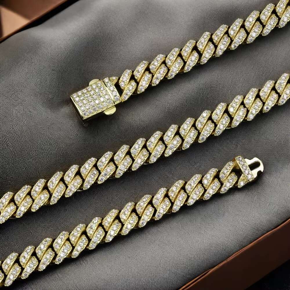 8mm Moissanite Cuban Chain in 925 Sterling Silver Iced Out Diamond Hiphop Rapper Moissanite Cuban Link Chain
