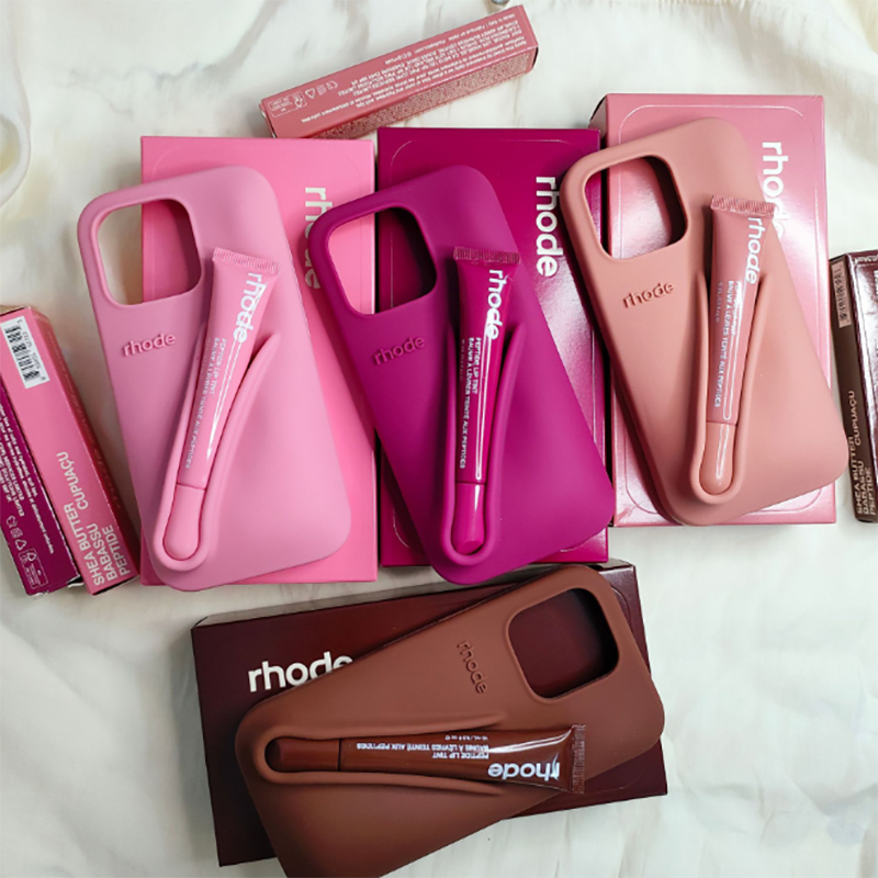 Designer rhodeo phone case for iPhone 17 16 15 14 13 12 11 Pro Max soft cases Lipstick Portable Case Design with Lip Gloss Lipstick Lip Balm Silicone Case with Gift box