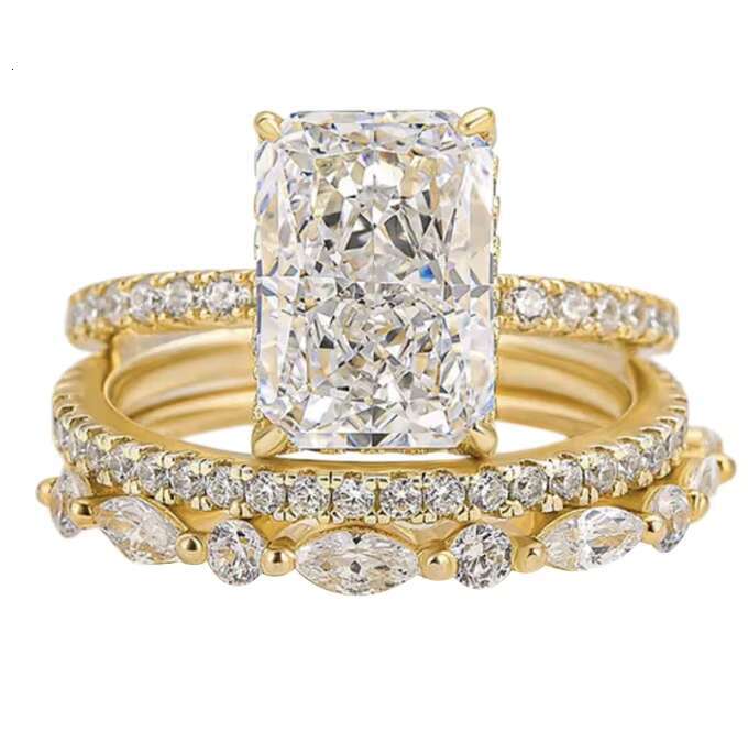 S925 Sterling Silver Super Shiny Ice Flower Cut Zircon High-Quality Cross-Border Ring Set