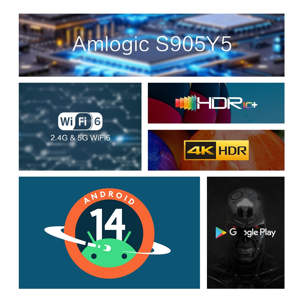 Tanix TX5 Android 14.0 ATVOS TV Box Amlogic S905Y5 Quad Core AV1 BT 2.4G&5G Dual Wifi 4K HD Set Top Box Media Player 100M LAN