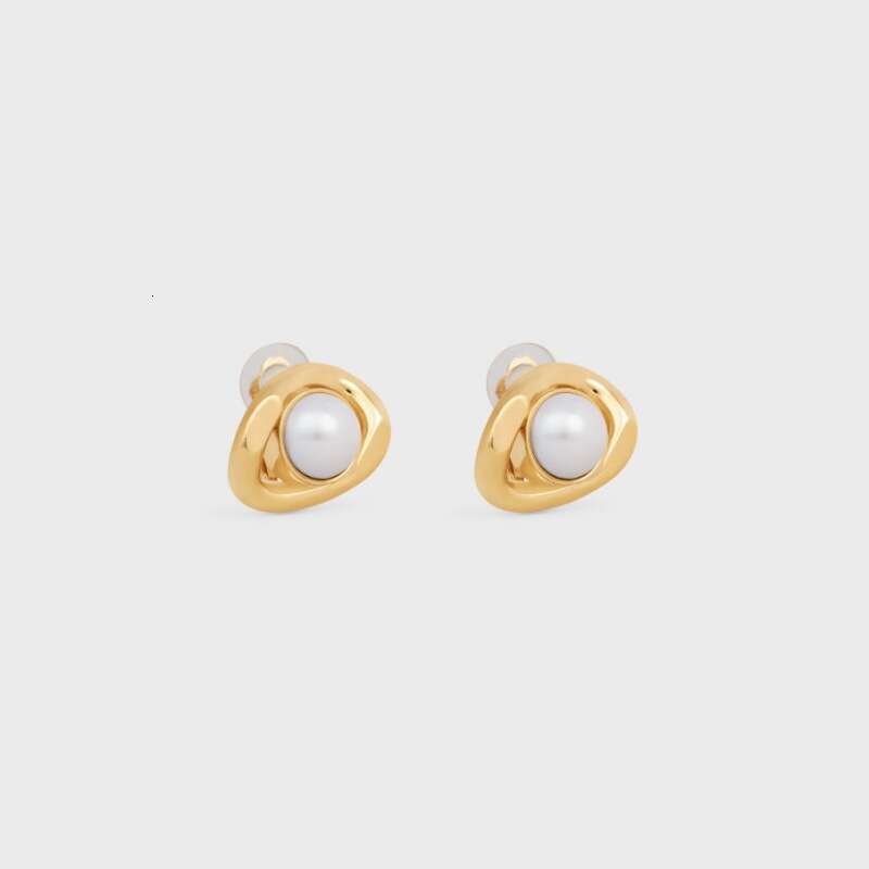 DHCollections Spring and Autumn New High-end Metal Brass Gold-plated Irregular Hollow Inlaid Pearl Earrings Simple Ear Clips