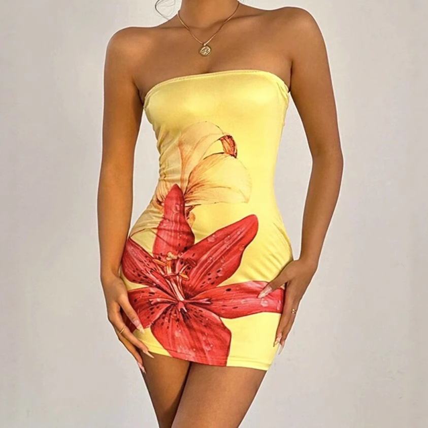 N626Summer new sexy waist slim flower dress seaside beach