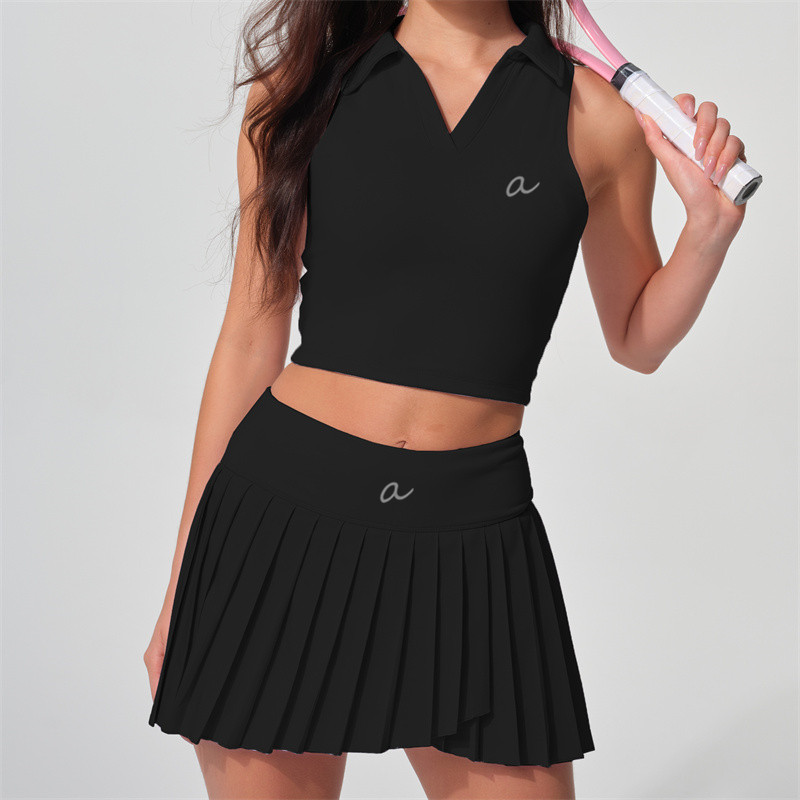 AK3038 Yoga Skirt Set Women Two Pieces Tank Tennis Skirts Suit Gym Sets Sports Two Piece Fitness Workout Sports Tracksuit BFT1048+BFS3038