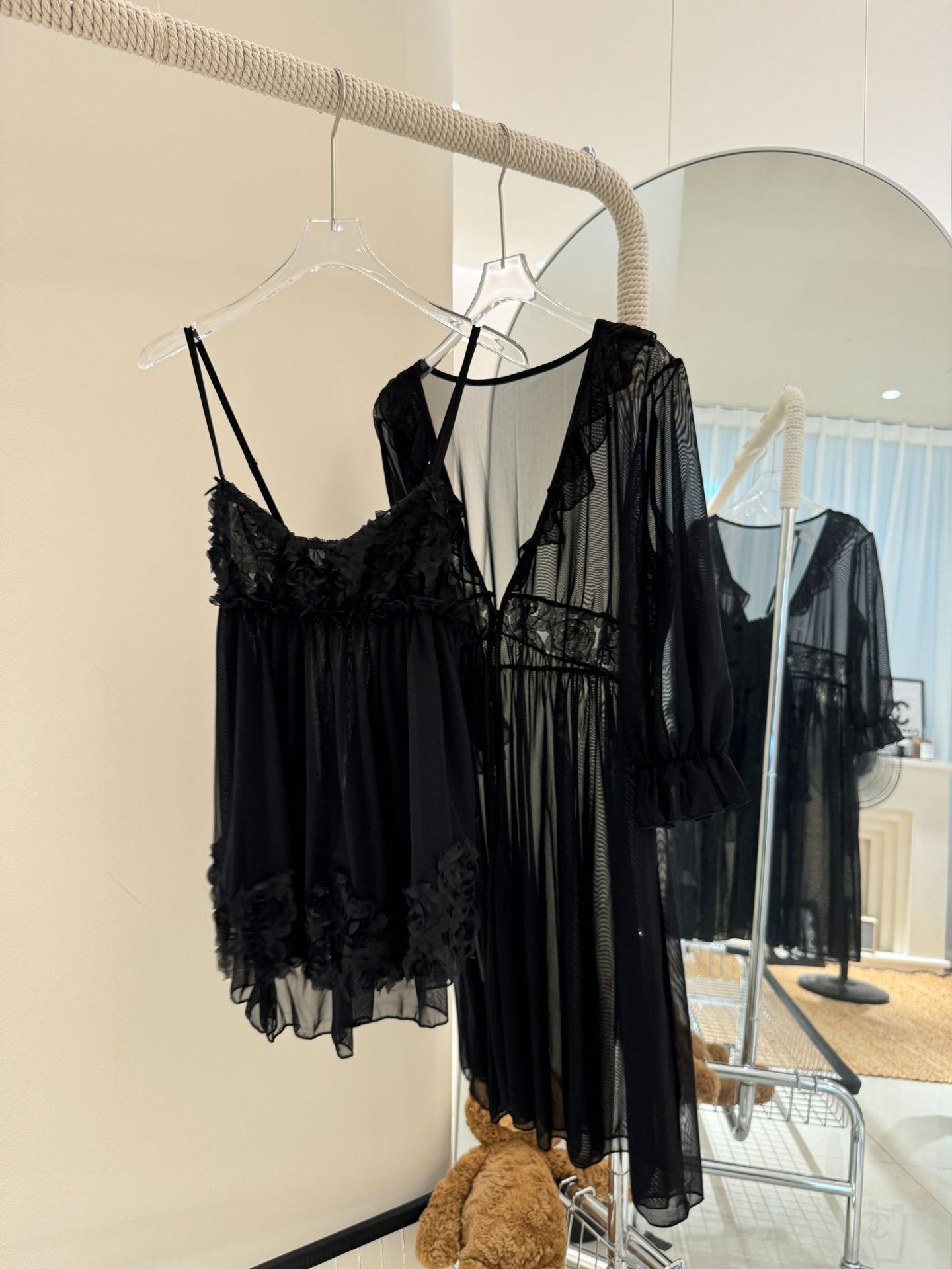 B935-Suspender Nightdress Cute Sweet Lace Mesh Sexy Morning Robe Fairy Pajamas Home Clothes