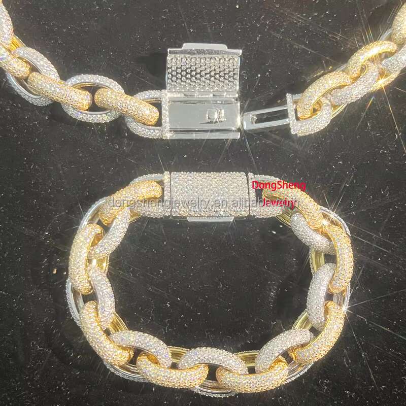 2024 New Product Customization High Quality 10mm 12mm Moissanite Jewelry Cuban Chain 925 Silver Diamond Charm Bracelets Men