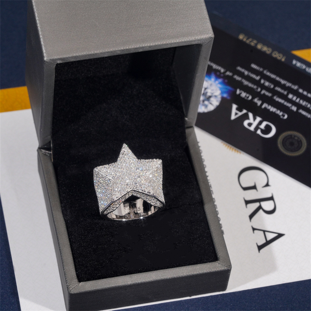 Iced Out Star Shape Moissanite Diamond Men Rings 925 silver Hip Hop Ring Pass Tester Men Cuban Ring