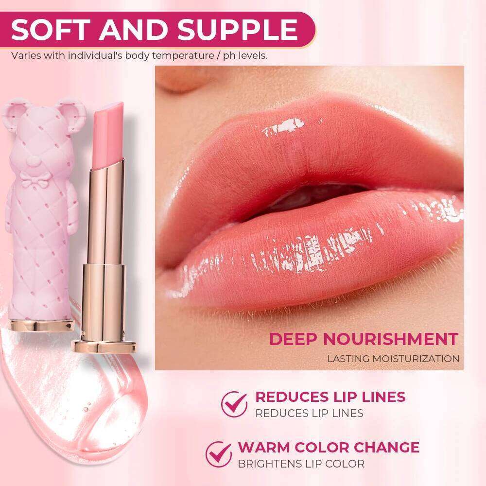 BEAUTY GLAZED Pink Bear Long Lasting Moisturizing Waterproof Lip Balm Natural Formula Repairs Dry Lips Makeup free shipping