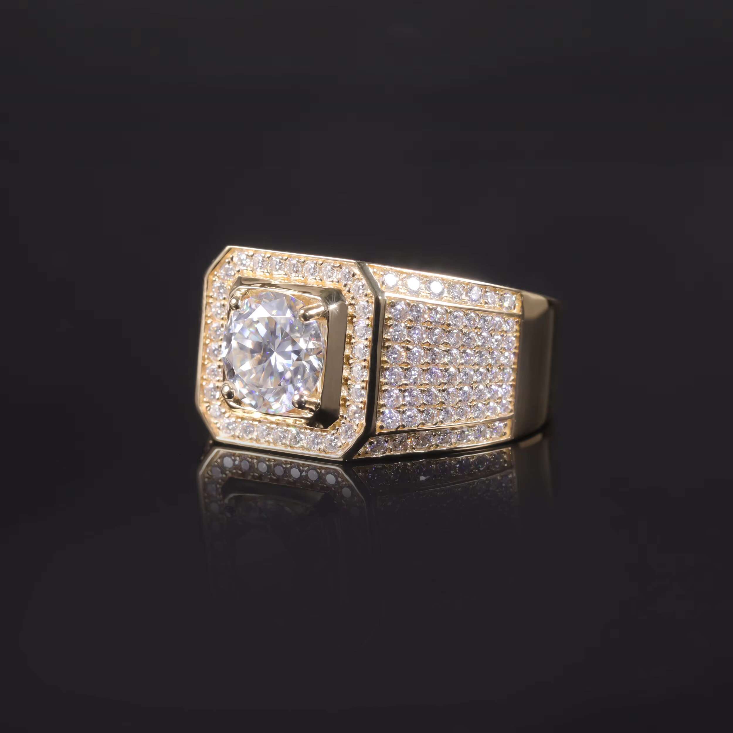 M76B Abiding Personality Women Men Luxury Square Rings 18K 14K Gold Silver Wide Shank Hip Hop Moissanite Rings Wholesale Jewelry