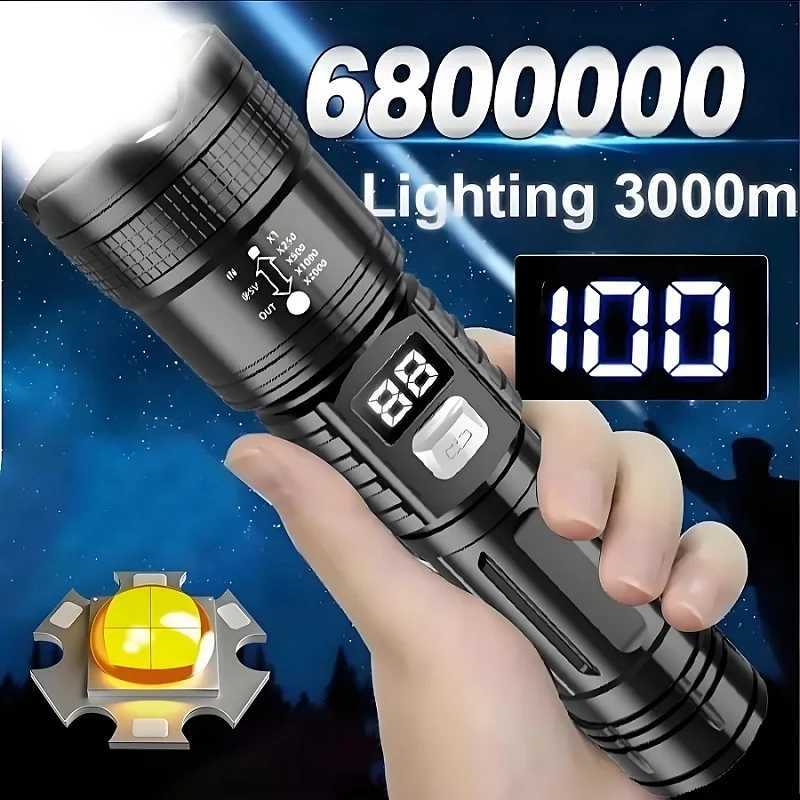 6800000LM High Power 800W LED Flashlight Powerful USB Rechargeable Lamp Super Bright Zoom Tactical Torch Long Shot 3000M Lantern W250701