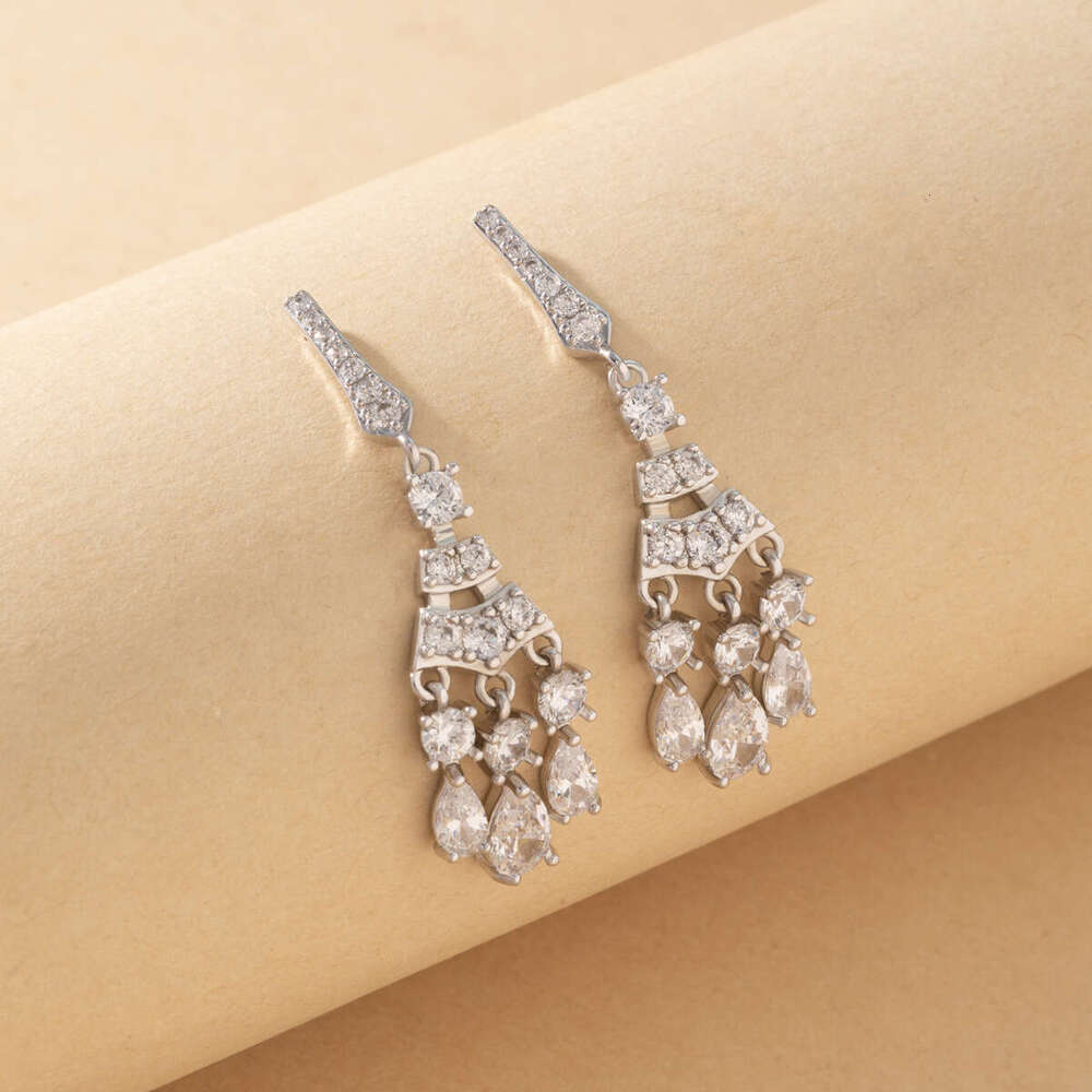 DHCollections Sier Needle Tassel Copper Inlaid Zircon Creative Women's Stud Earrings Dangle Water Drop Jewelry