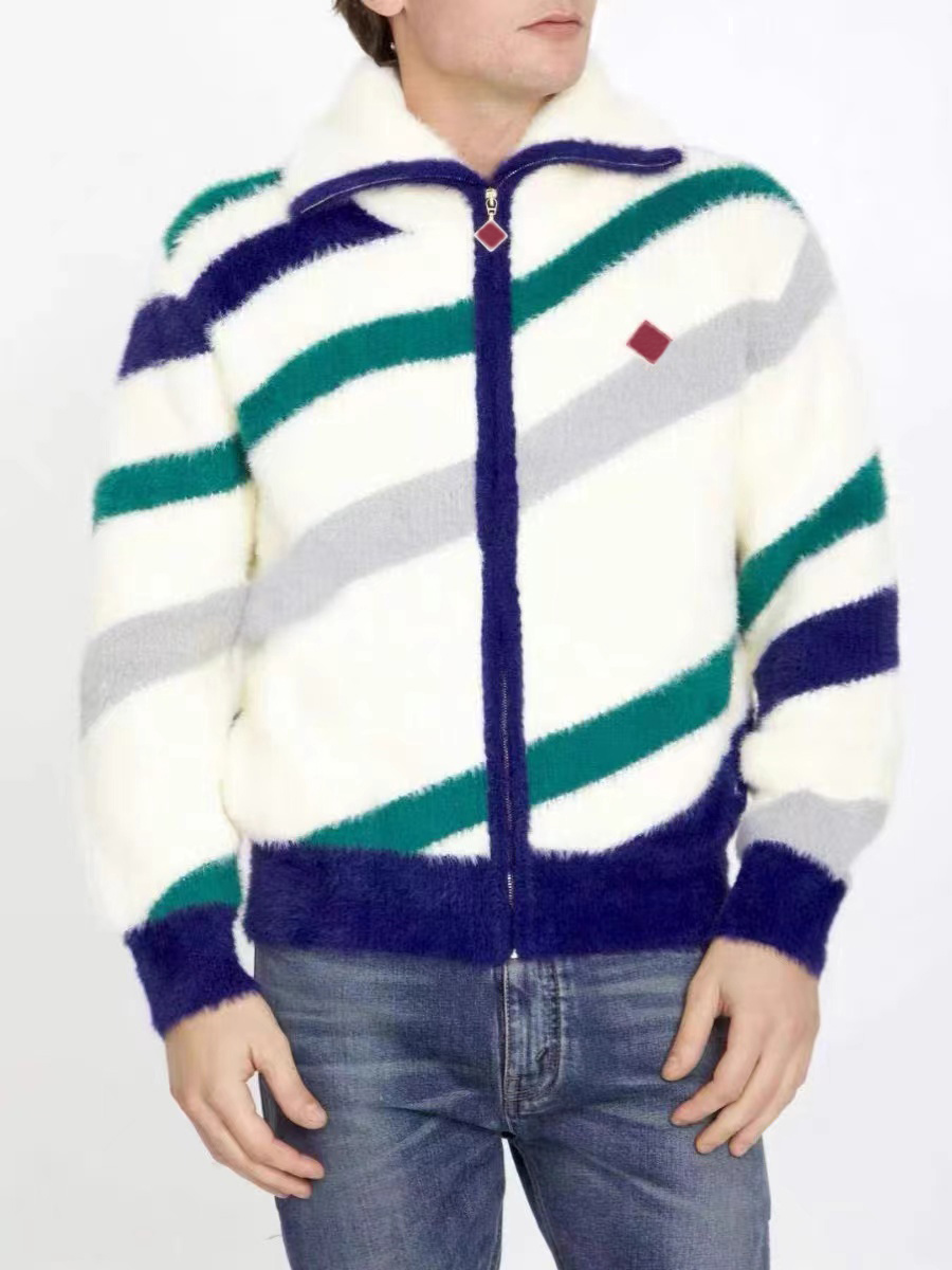 Sweater tn Men Designer Striped Knitted Jackets New Quality Classic Print Zipper High Neck Plush Warm Casual Versatile Loose Wool Knit Cardigan Sweaters Coat Tops