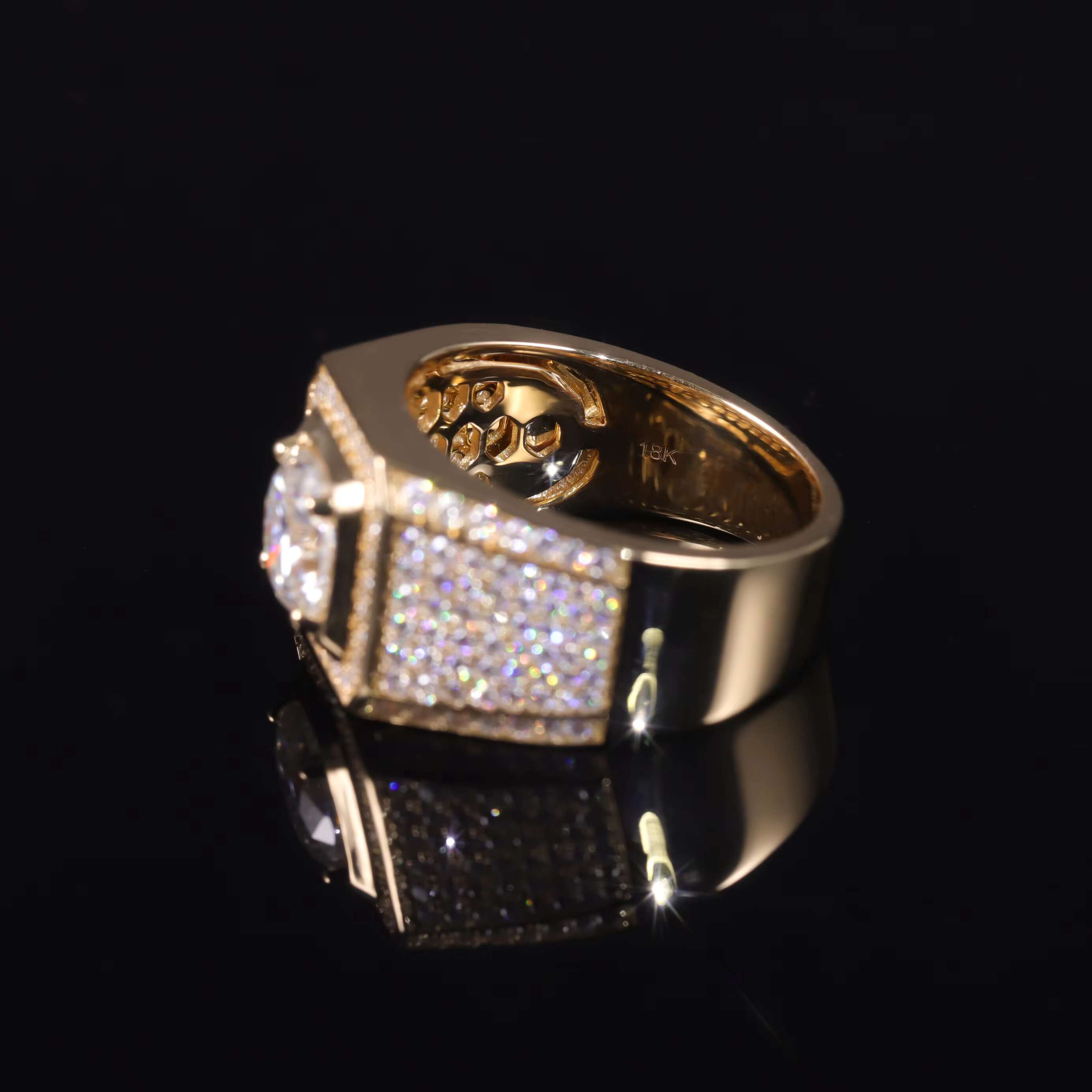 M76B Abiding Personality Women Men Luxury Square Rings 18K 14K Gold Silver Wide Shank Hip Hop Moissanite Rings Wholesale Jewelry