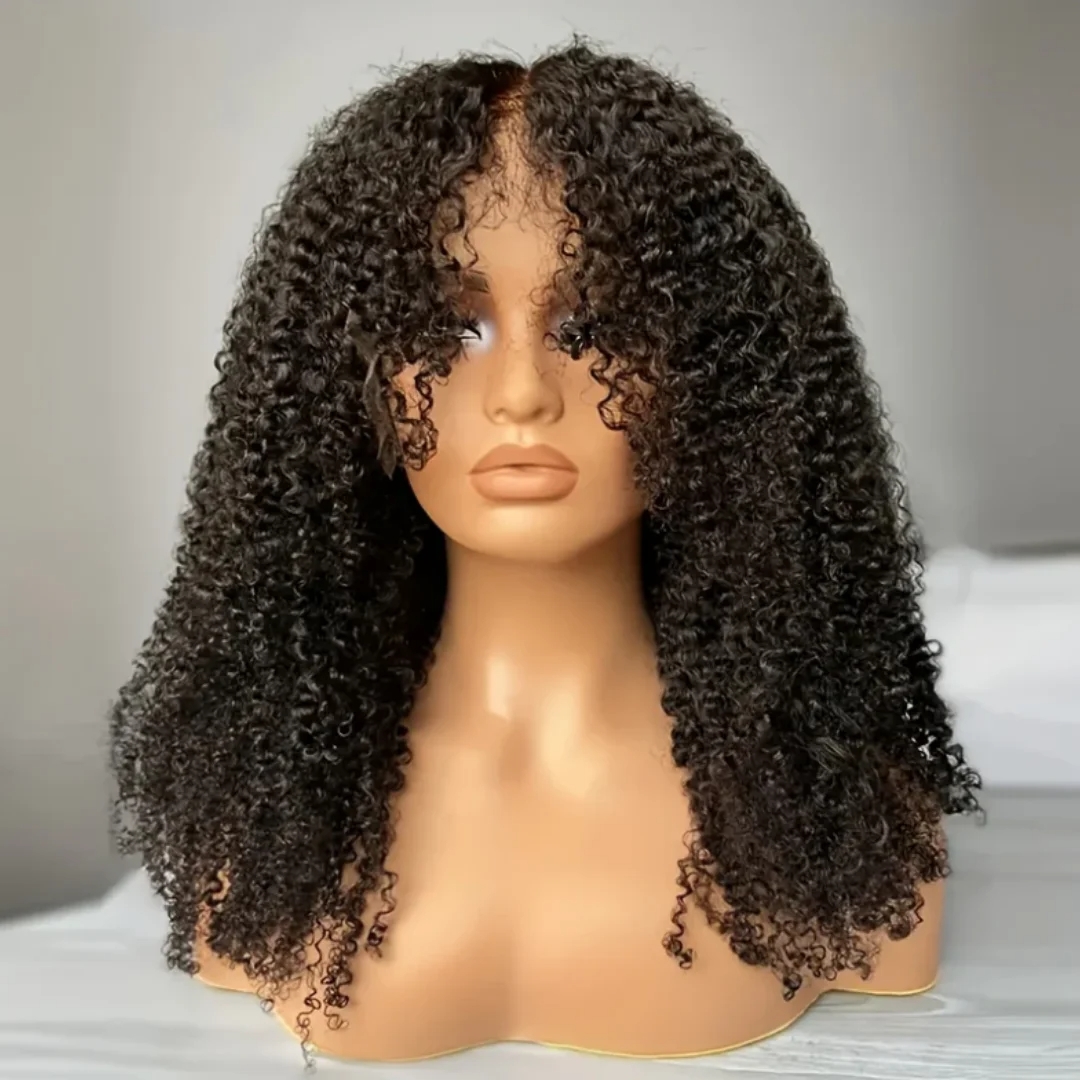 Kinky Curly Lace Front Wig With Bang Short Bob Lace Frontal Wigs Wear And Go Glueless Wig 13x4 Lace Front Human Hair Wigs 360 Full Lace Wig Synthetic 