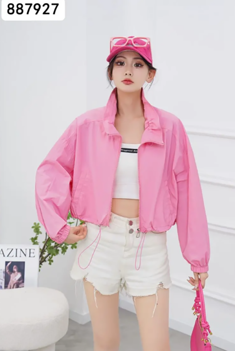 Short lightweight sun protection jacket, stand-up collar with adjustable drawstring hem, summer fashion must-have 887927