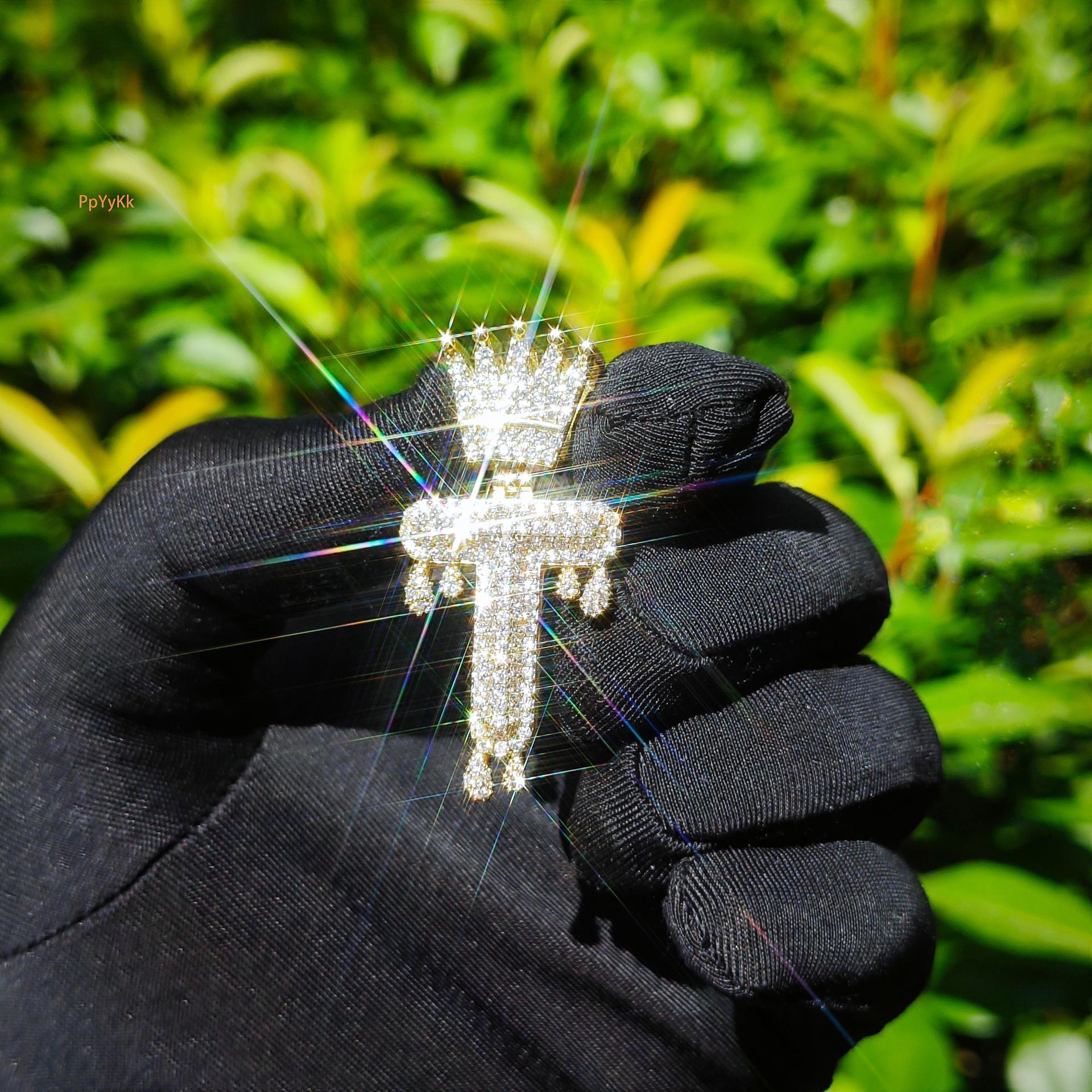 Hip Hop Crown Drop Letter Pendant Iced Out VVS Moissanite Badass Design Bling Letter Necklace Jewelry Passes the Diamond Tester