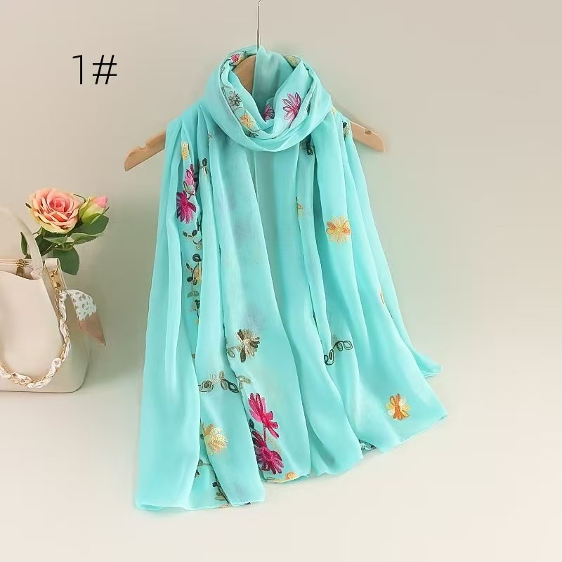T1071 Lightweight breathable cotton and linen embroidered scarf ethnic style fashionable soft ladies sunscreen scarf can wrap the head shawl