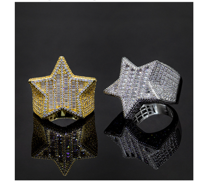 Star Shape Design Ring Baguette Hip Hop Rapper Jewelry Full Iced Out Moissanite Diamond 925 Silver Men Ring