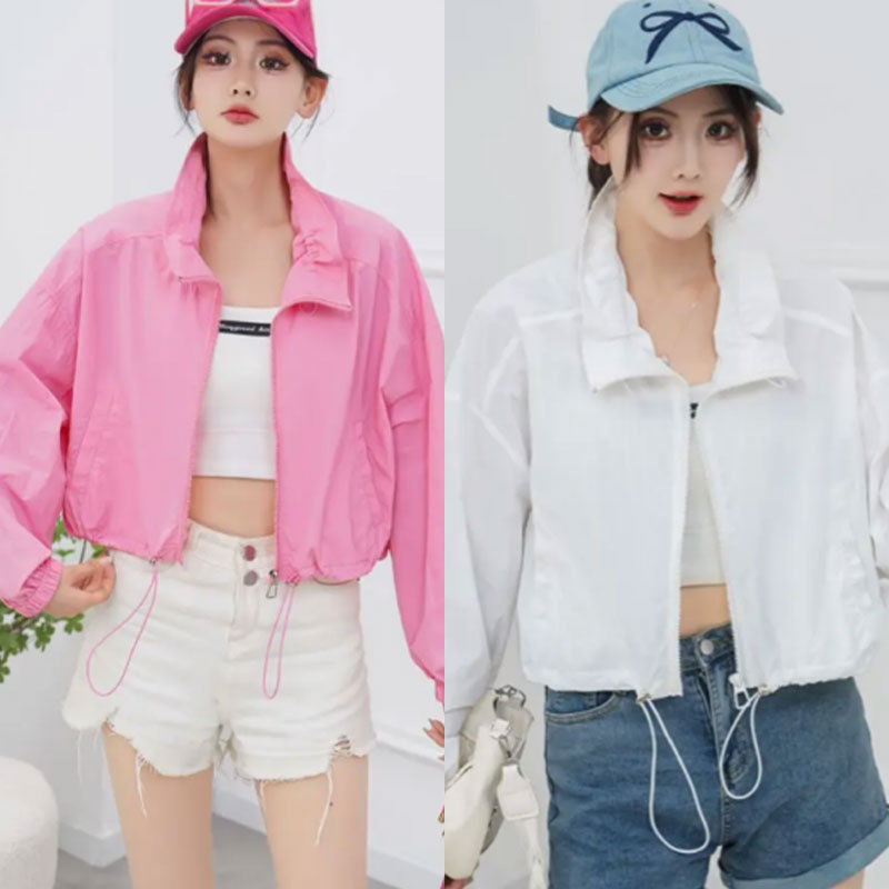 Short lightweight sun protection jacket, stand-up collar with adjustable drawstring hem, summer fashion must-have 887927