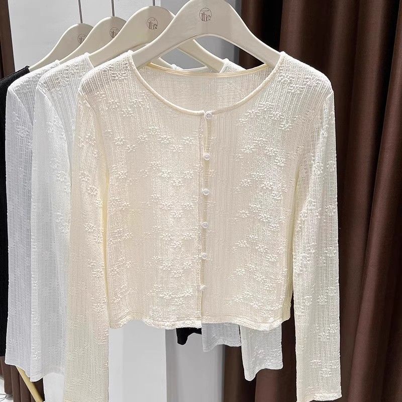 K1143 Ice silk super fairy small shawl sun protection clothing for women fat mm summer hollow outer matching suspender skirt air conditioning blouse
