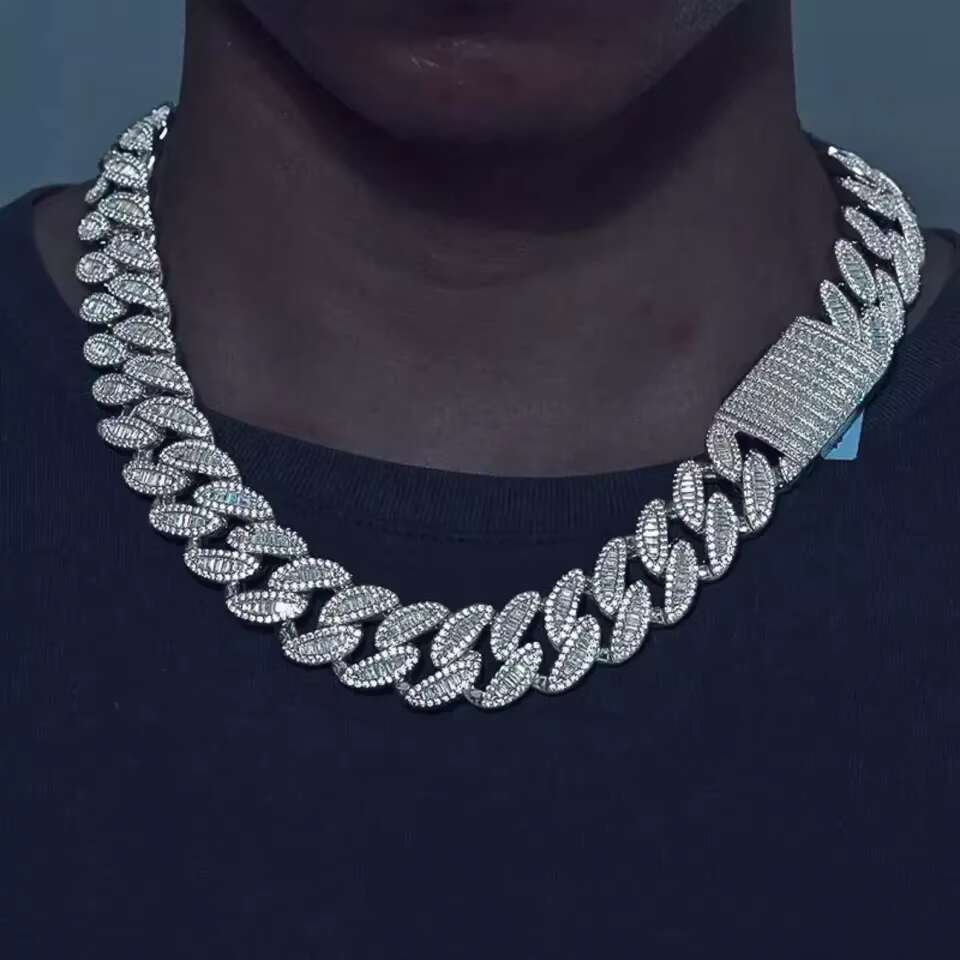 Mens Luxurious Baguette Cuban Link Moissanite Diamond 925 Sterling Silver Chains for Street Rappers at Best Prices