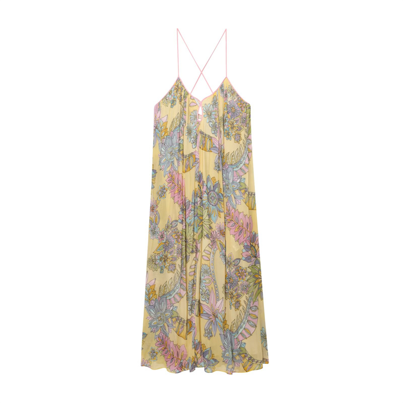 2025 Spring/Summer New Casual Women's Flower Printed Dress with strapless Strap Decoration