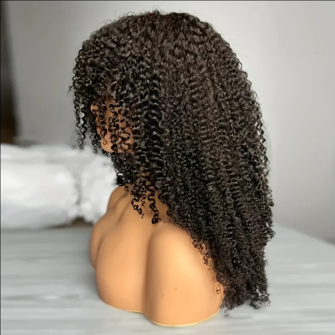 Kinky Curly Lace Front Wig With Bang Short Bob Lace Frontal Wigs Wear And Go Glueless Wig 13x4 Lace Front Human Hair Wigs 360 Full Lace Wig Synthetic 