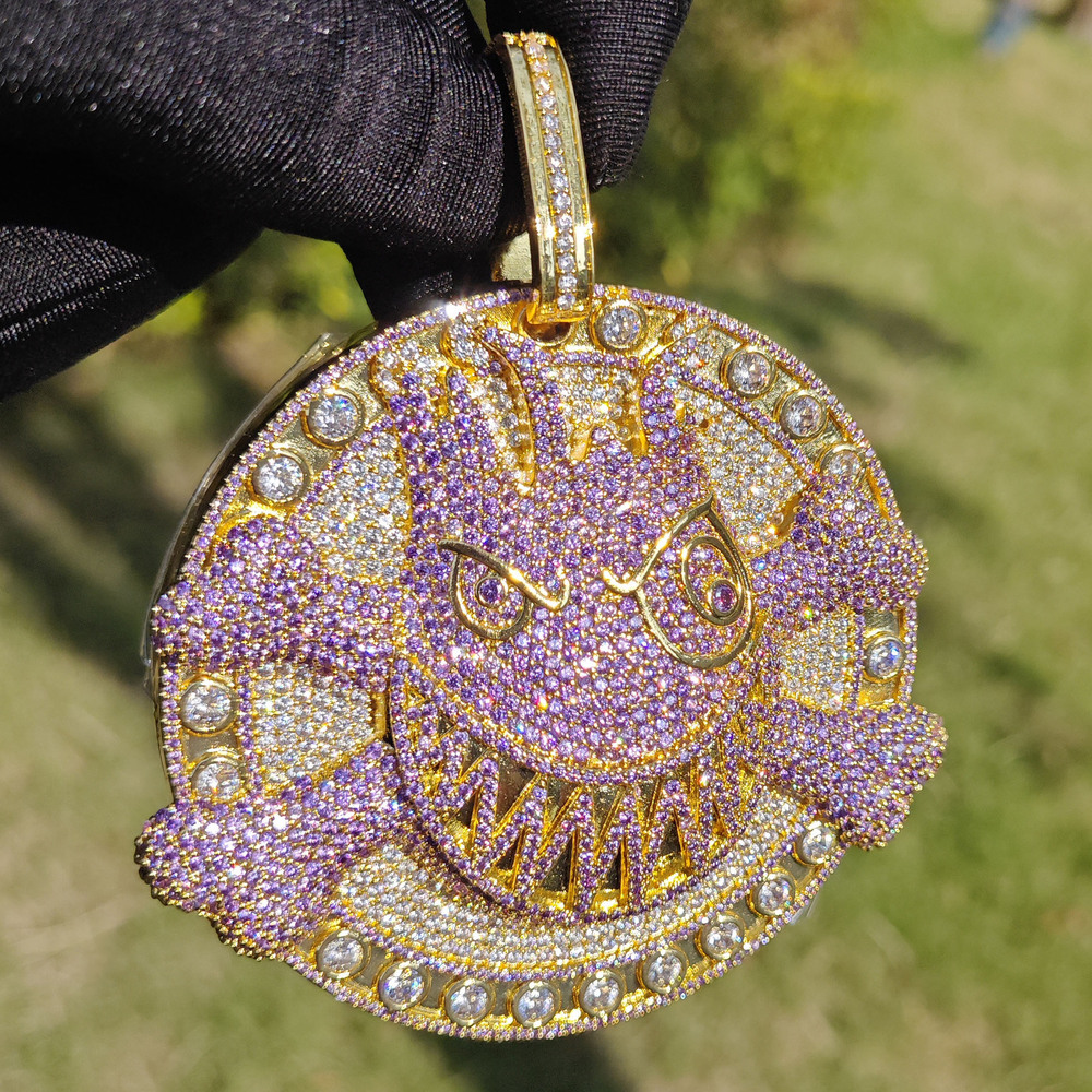 Trendy Hip Hop Iced Out Enamel Metallic Big Disc Pendant Streetwear Brand Edgy Unique Bling Necklace Jewelry Passes the diamond tester
