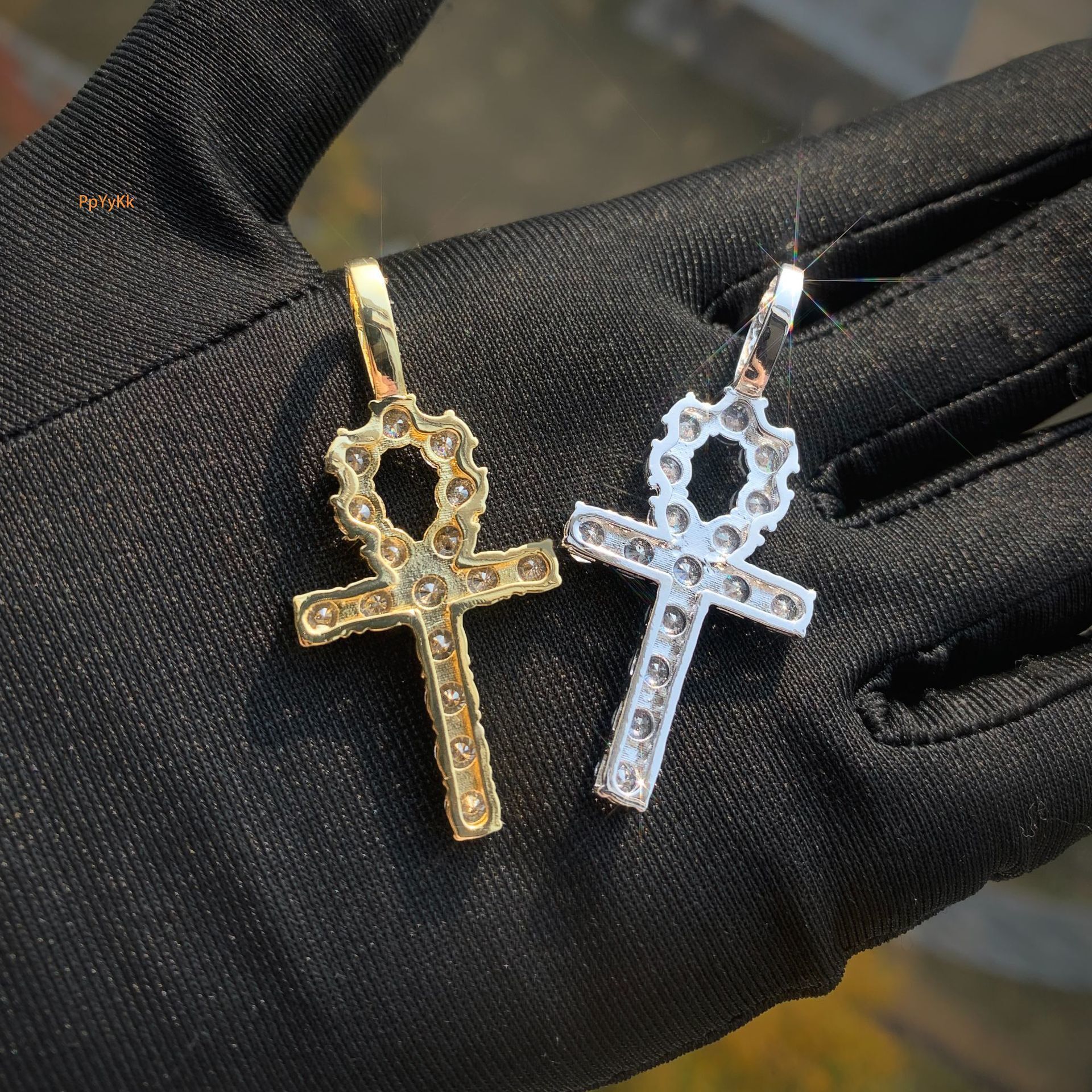 New Hip Hop VVS Moissanite Ankh Cross Iced Out Pendant Bling Men's Jewelry Free Shipping Passes the Diamond Tester