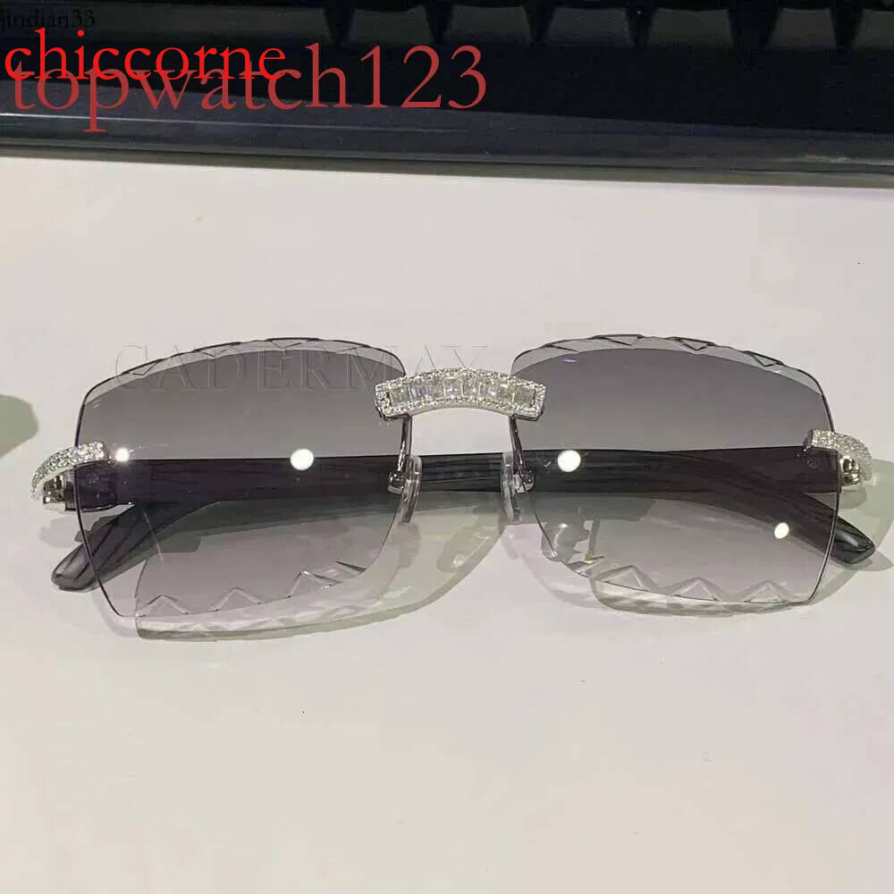 Hot Selg sier Baguette Moissanite Sun Glasses Dia Men Rimless Metal Purple Lens SunglassesMossan sunglasses