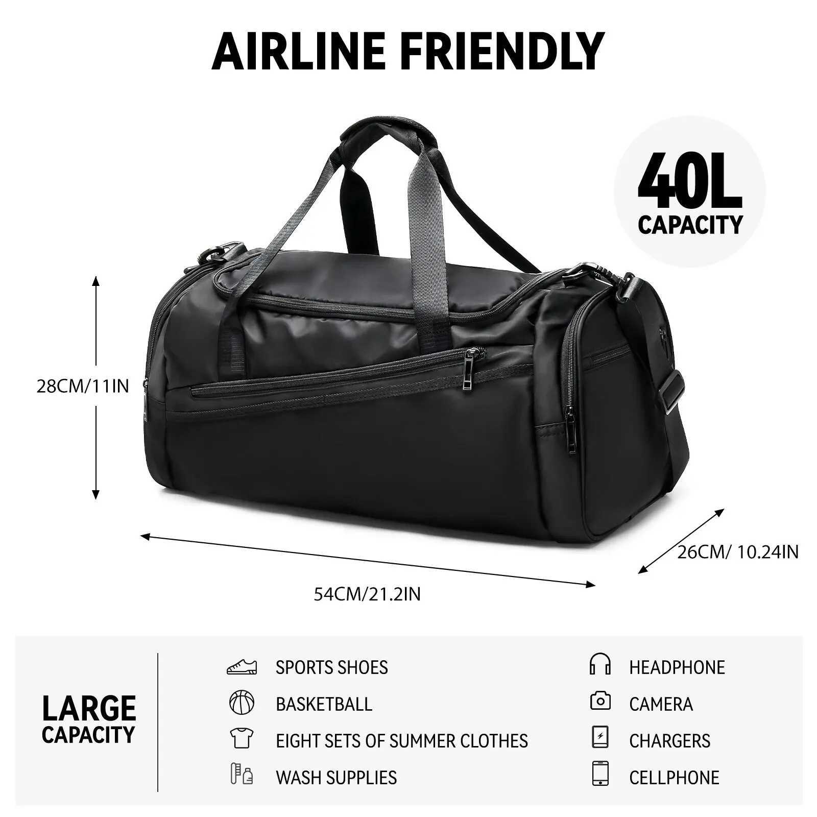 Likros Sports Gym Bag Travel Duffel Bag with Shoes Compartment for Men Women 40L Lightweight Foldable Duffel Bag Workout Bag Y250626