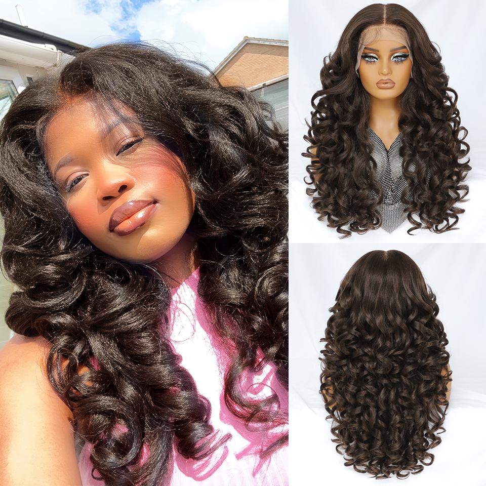 Premium Synthetic Blend Heat Resistant French Curls Blonde Glueless HD Frontal Synthetic Hair Lace Front Wigs 24inch 1pcs