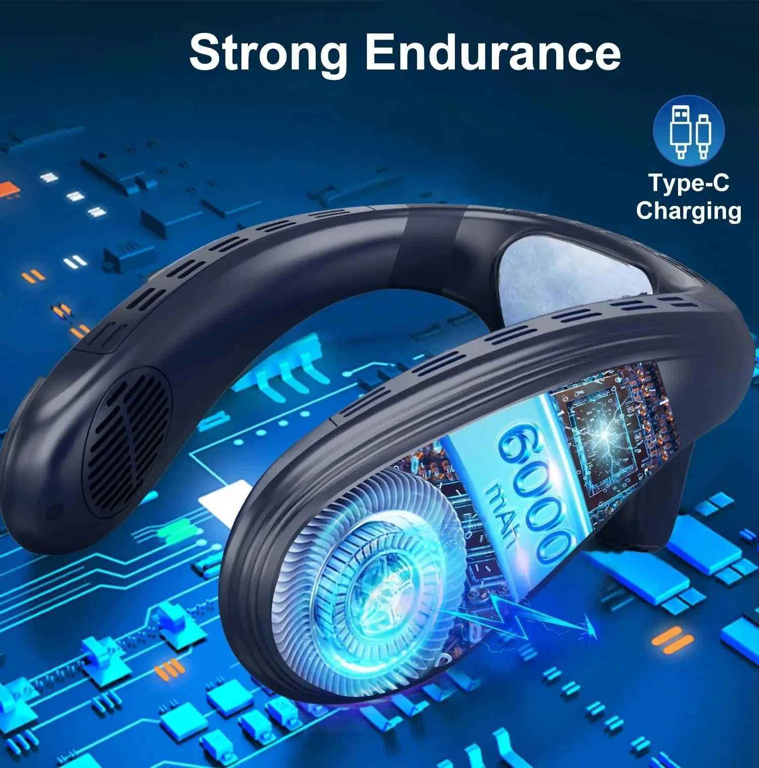 New Neck Air Conditioner Portable Neck Fan Rechargeable Semiconductor Cooling Bladeless Fan Outdoor Personal Fan Wearable Cooler M250626