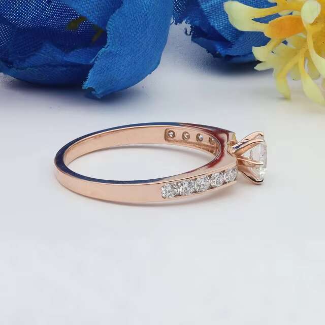 14k Rose Gold Round Cut Lab Grown Diamond Ring Minimal Diamond Ring Gold Promise Ring Vintage Style Ring