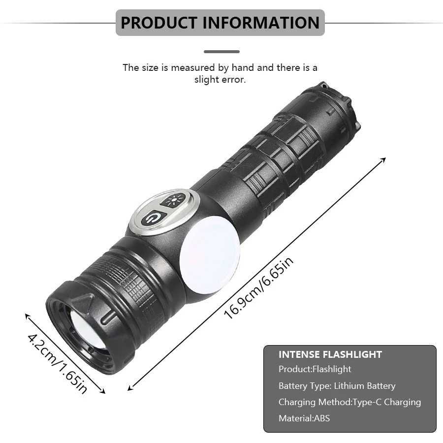 High Power White Laser LED Flashlight Built-in Battery USB Rechargeable Strong Light Tactical Torch Outdoor Camping Hiking Lamp W250701