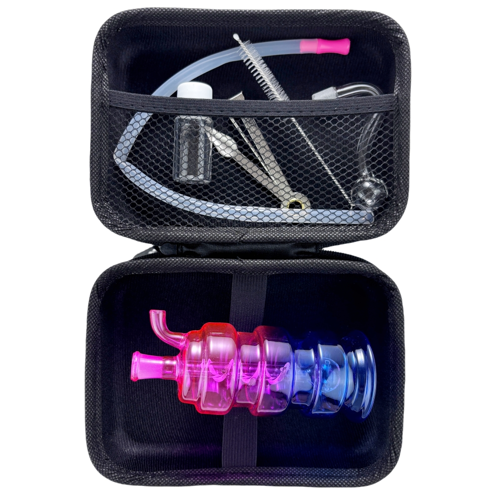 4.7inch Pink Blue Swirl Mini Glass Oil Burner Bubbler Bong Smoking Water Pipe Diffuser Perc Shisha w/10mm oil burner pipe + Hose & tool box full set
